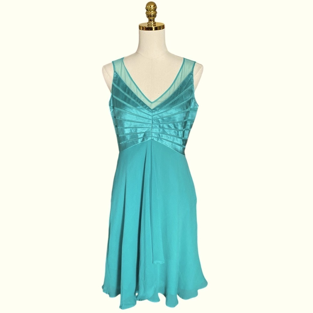 ADRIANNA PAPELL Y2K Elegant Teal Green Sleeveless 100% Silk Cocktail Dress Sz 10